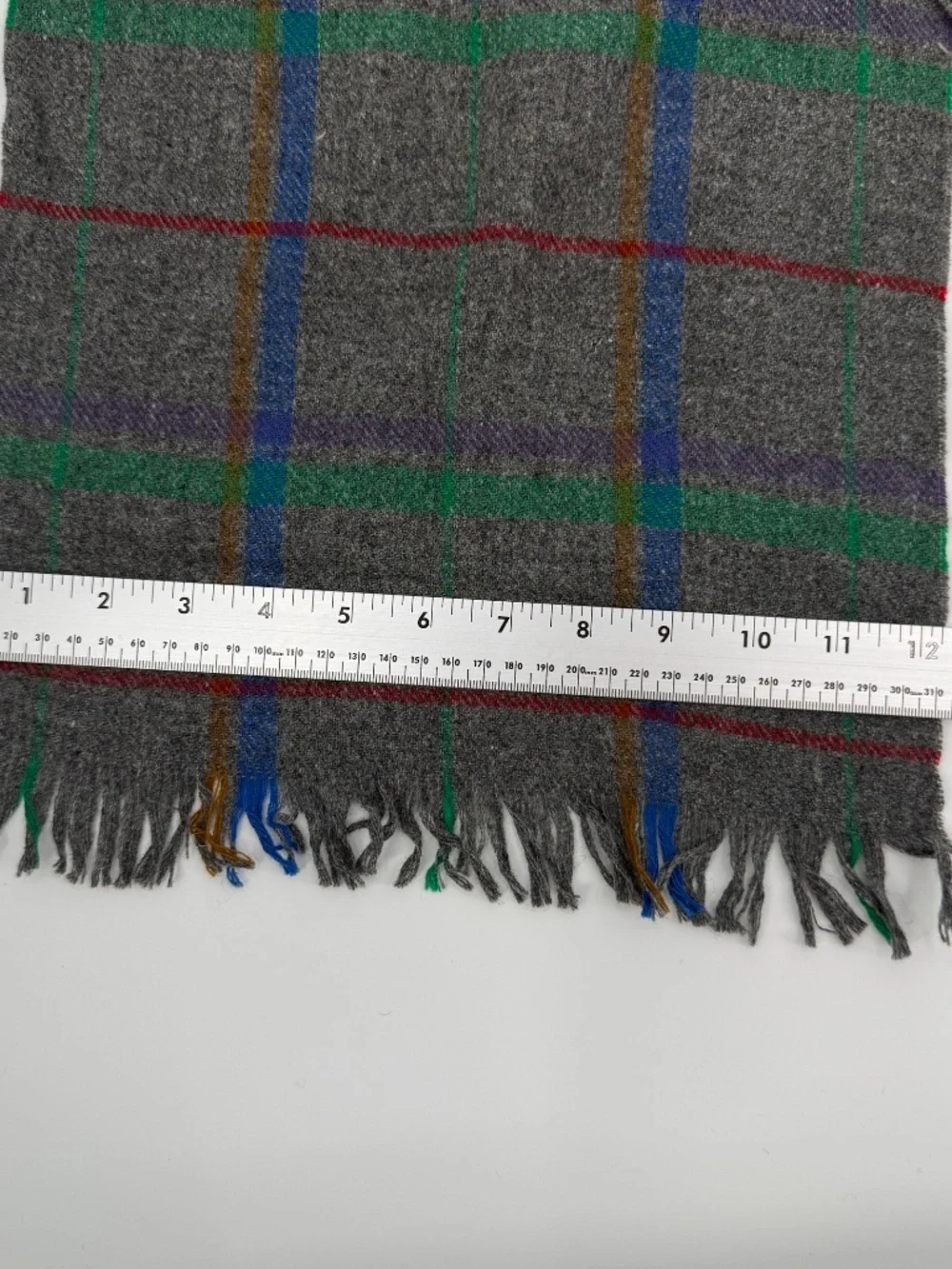 Vintage 90s Levi Strauss Sutter Creek Wool Blend Gray Plaid Fringe Winter Scarf